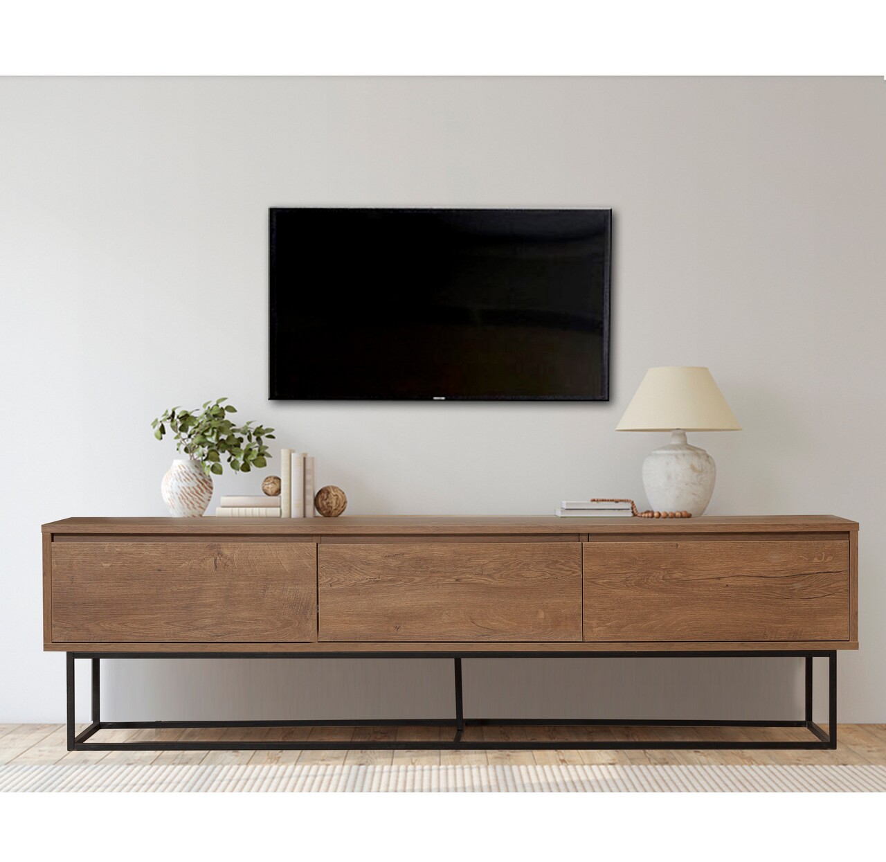 Comoda TV Milo, Sapphire, 180x40x50 cm, maro/negru - imagine 7